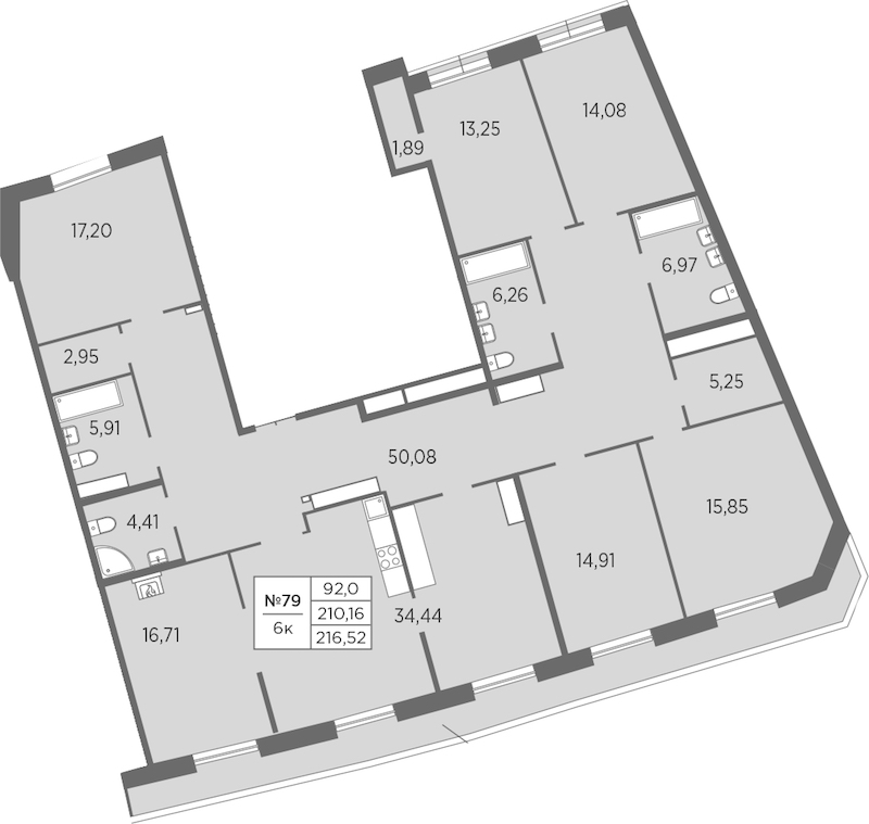 6-комнатная квартира 216.52 м², 7/7 эт., ЖК «Северная Корона»